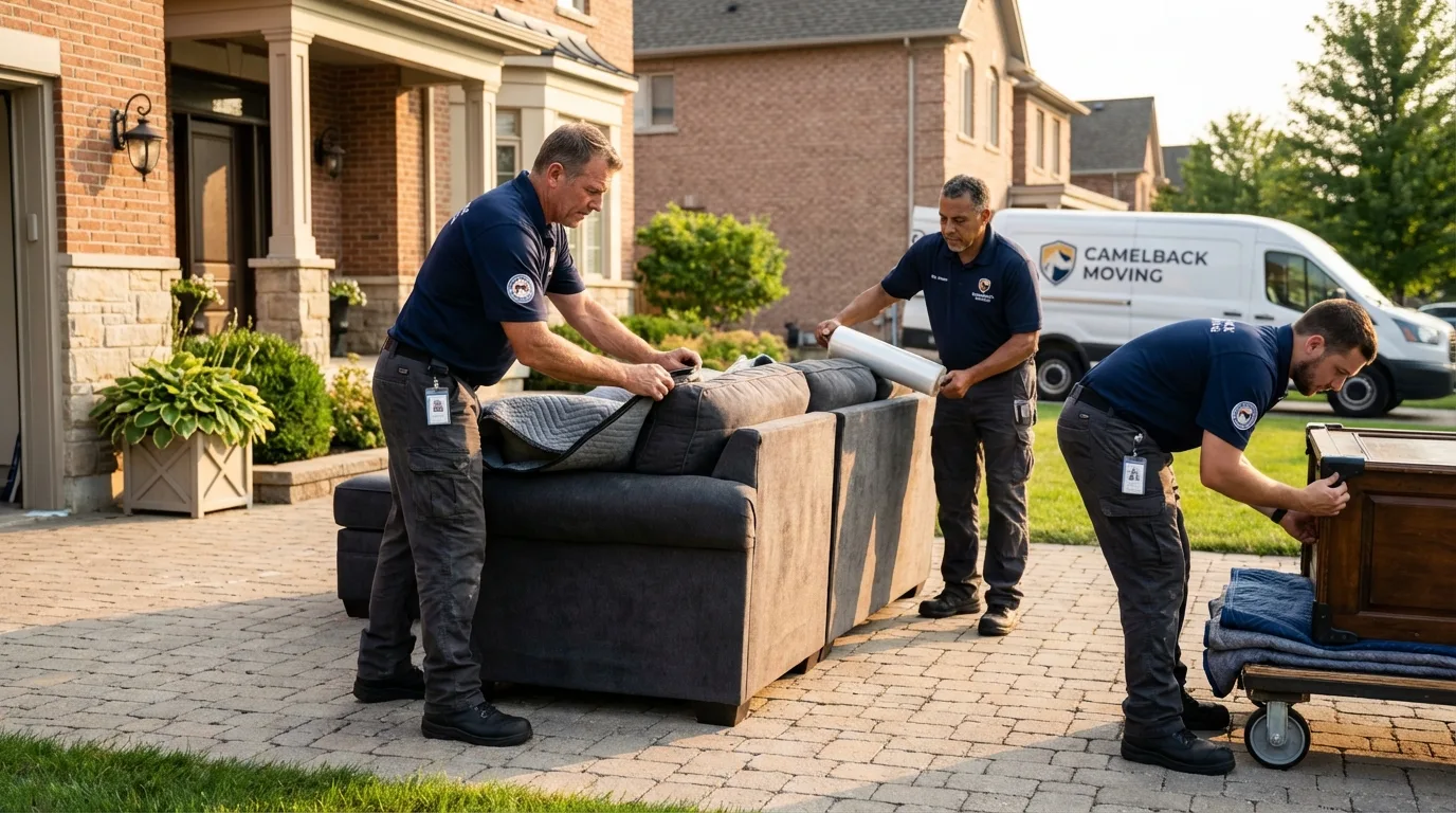 Large estate moving crew wrapping furniture in University Place, WA