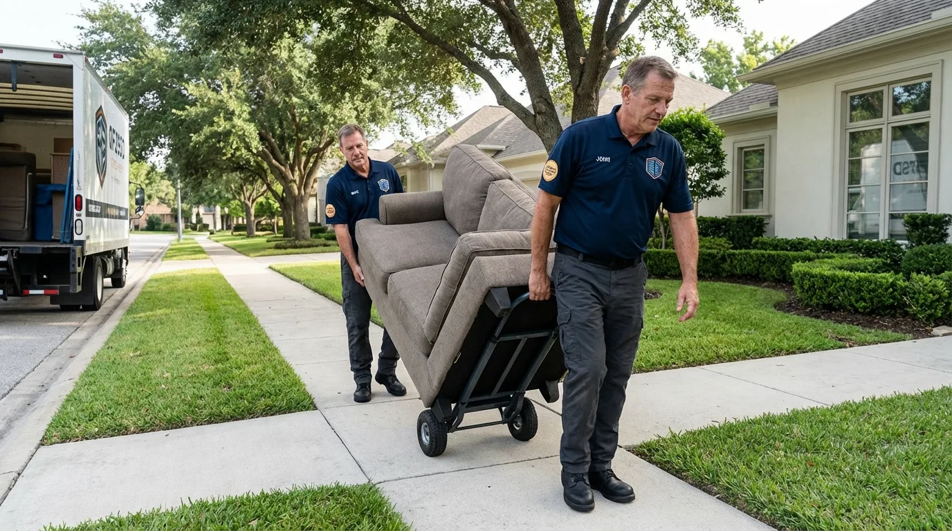 Local residential moving crew loading furniture in University Place, WA
