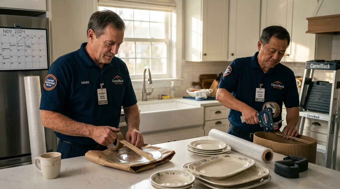 Professional crew packing kitchen dishware in University Place, WA